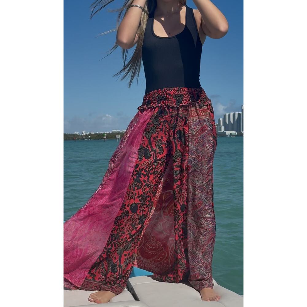 Mixed-print wide-leg trousers- One Size - Picture 2 of 6